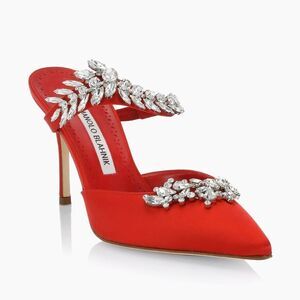 Manolo Blahnik Lurum 90MM Embellished Satin Mules size 37.5